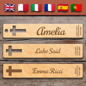 Graceful Cross - Holy Communion | Wooden Bookmark – Personalized – Multi-Language