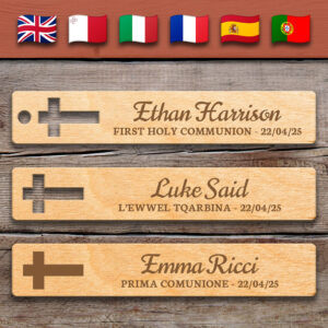 Holy Cross Communion | Wooden Bookmark – Personalized – Multi-Language