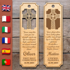 Eternal Cross Prayer - Holy Communion | Wooden Bookmark – Personalized – Multi-Language