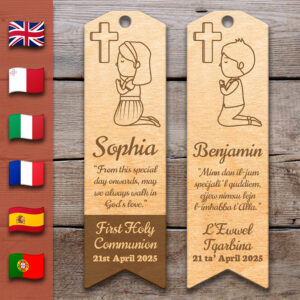 Praying Boy or Girl - Holy Communion | Wooden Bookmark – Personalized – Multi-Language