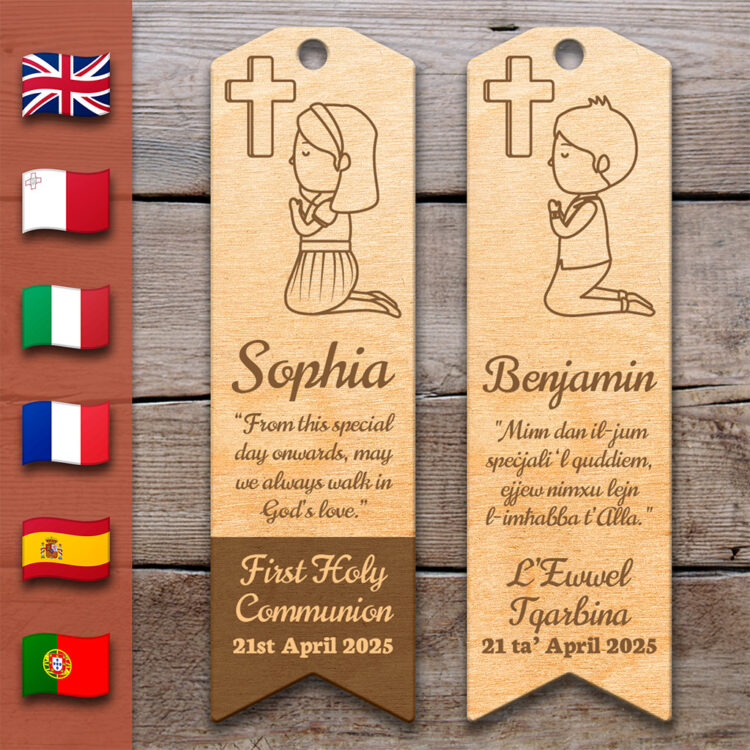 Praying Boy or Girl - Holy Communion | Wooden Bookmark – Personalized – Multi-Language