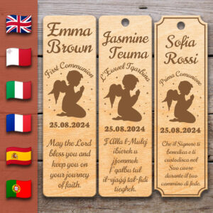 Guardian Angel Prayer - Holy Communion | Wooden Bookmark – Personalized – Multi-Language