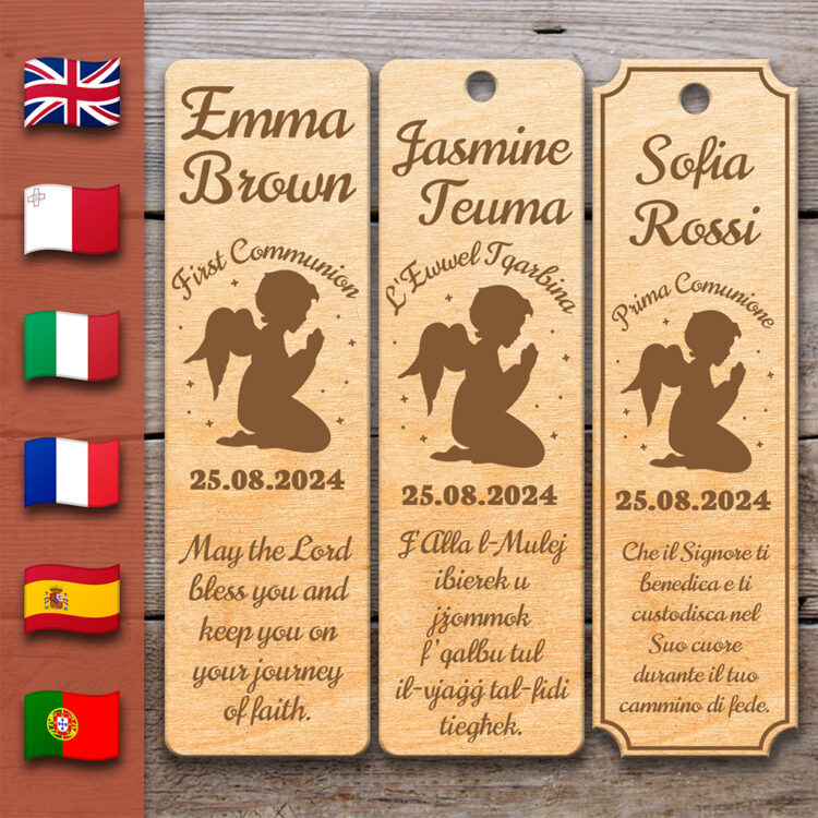 Guardian Angel Prayer - Holy Communion | Wooden Bookmark – Personalized – Multi-Language
