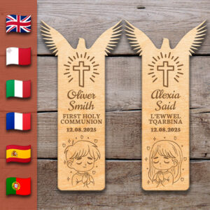 Holy Spirit Guardian for Boy or Girl - Holy Communion | Wooden Bookmark – Personalized – Multi-Language