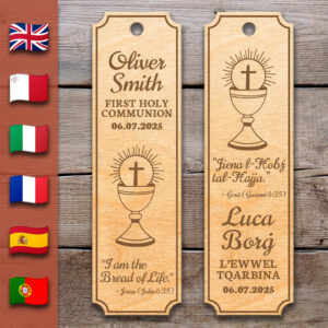 Chalice of Life - Holy Communion | Wooden Bookmark – Personalized – Multi-Language