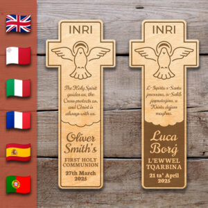 Faithful Cross & Holy Spirit - Holy Communion | Wooden Bookmark – Personalized – Multi-Language